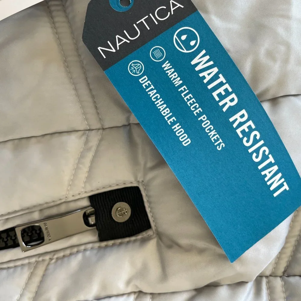 NAUTICA || Women's Gray Silver Removable Hooded Fur Trim Puffer Jacket - Size L - Picture 8 of 10